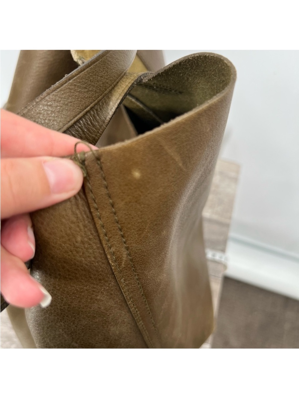 Madewell Transport Tote Moss Green Leather Suede Stripe Bag Purse - Picture 5 of 5